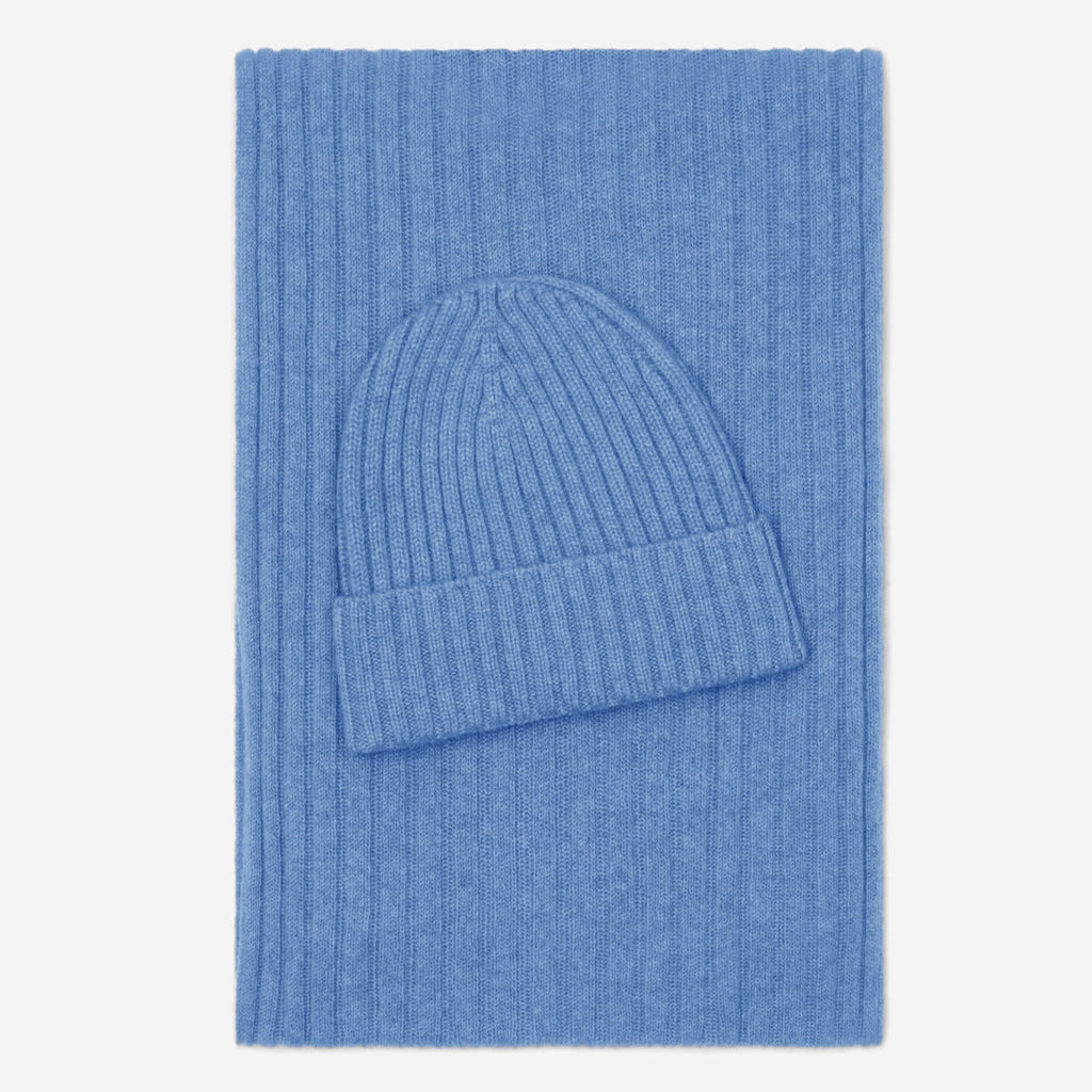 Milano (light blue) - Italian 100% cashmere ribbed beanie (unisex)