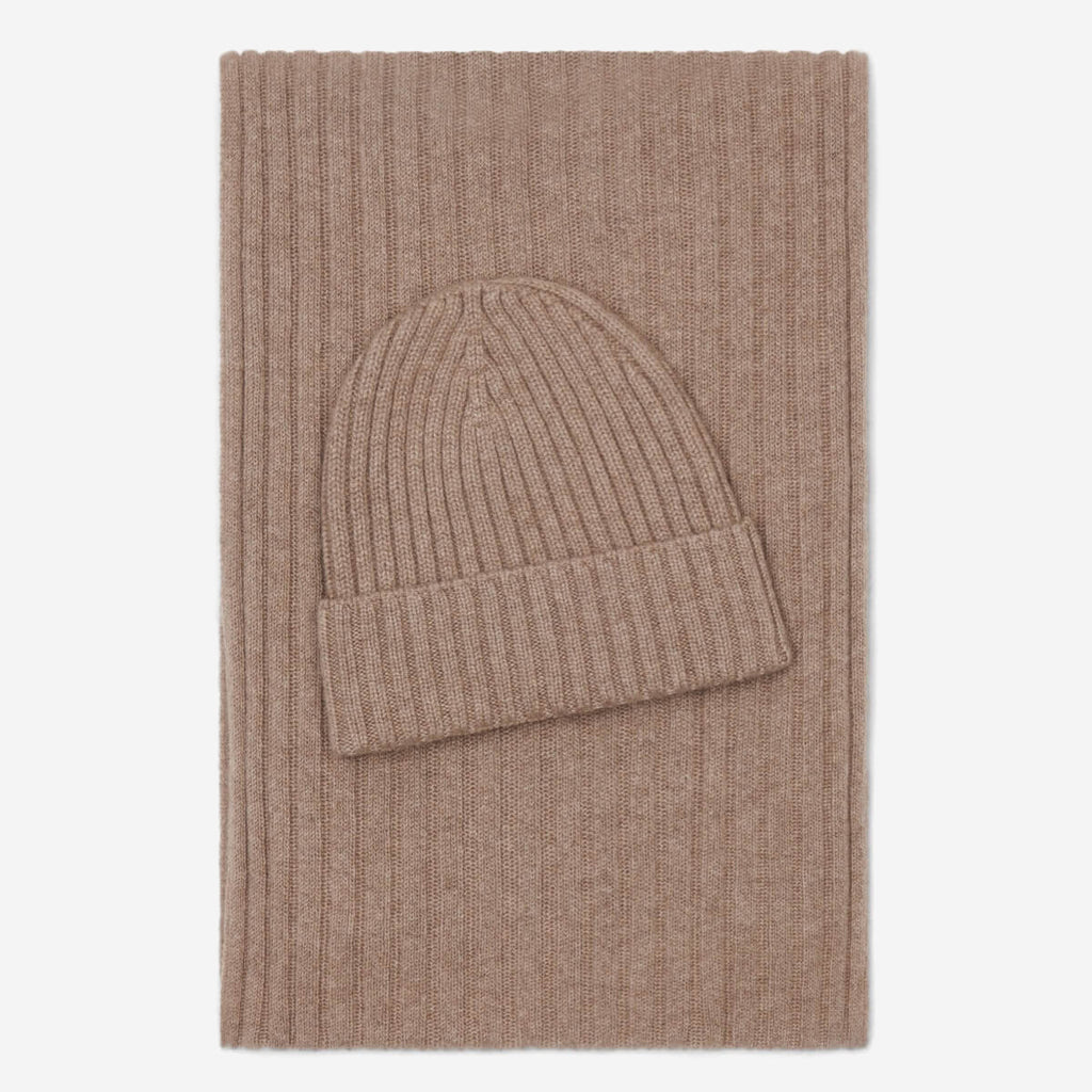 Milano (brown) - Italian 100% cashmere ribbed beanie (unisex)