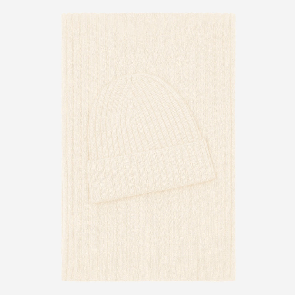 Milano (cream) - Italian 100% cashmere ribbed beanie (unisex)