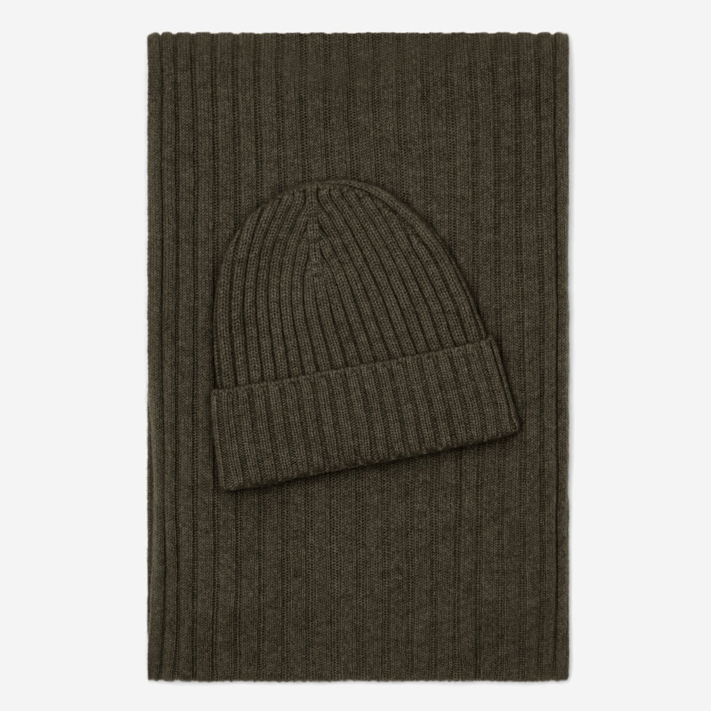 Milano (dark green) - Italian 100% cashmere ribbed beanie (unisex)