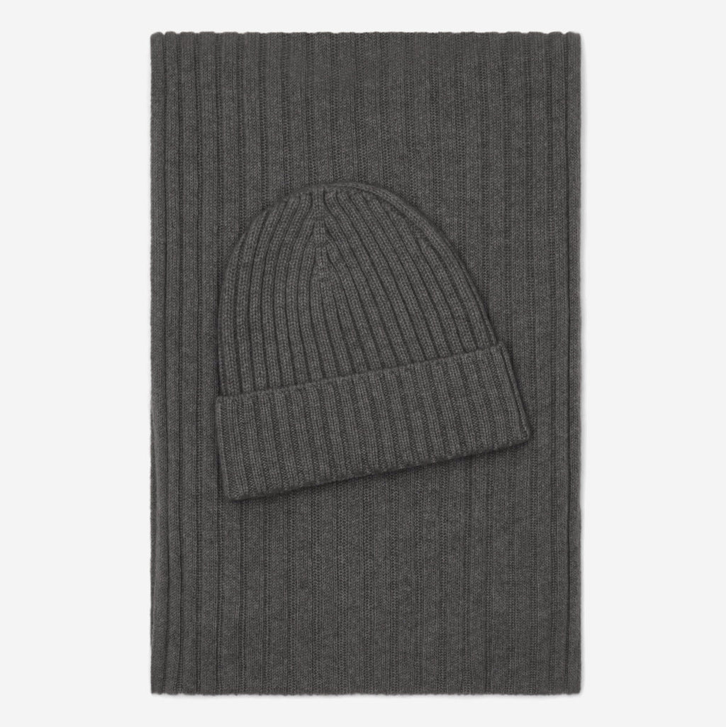 Milano (dark grey) - Italian 100% cashmere ribbed beanie (unisex)