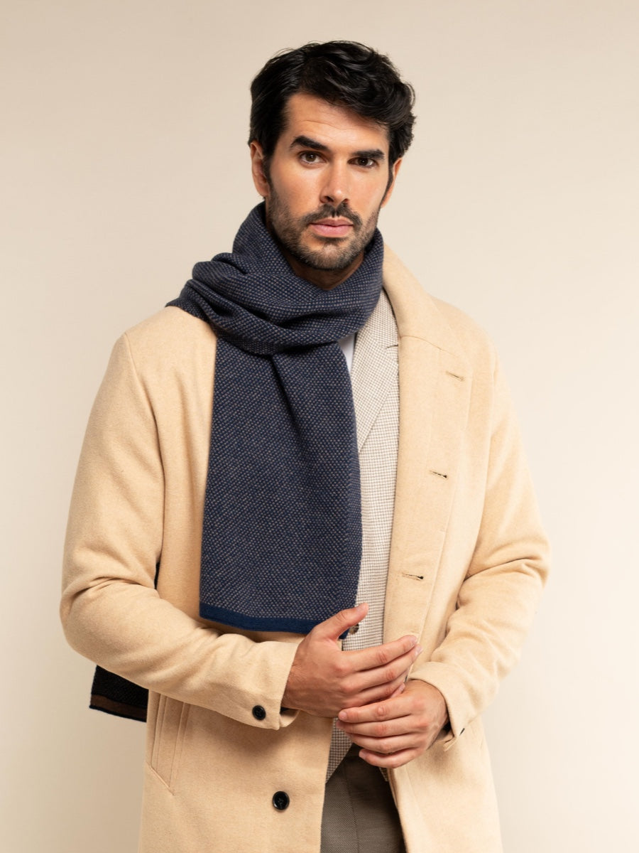 Riccardo (blue & brown) - Italian cashmere scarf with pattern