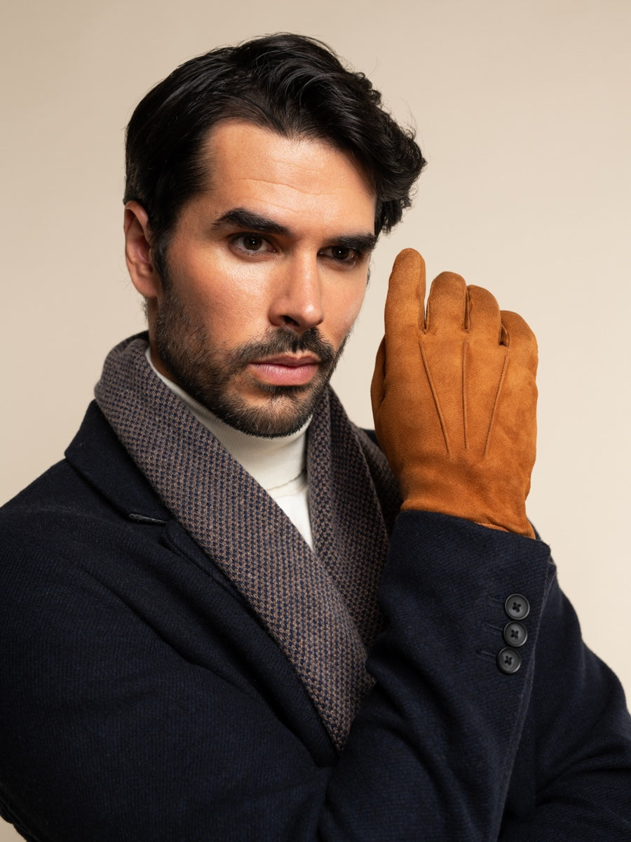 Riccardo (brown & blue) - Italian cashmere scarf with pattern