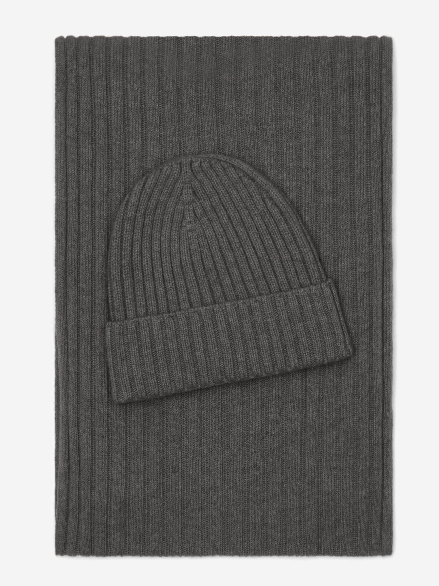 Napoli (dark grey) - Italian 100% cashmere ribbed scarf (unisex)
