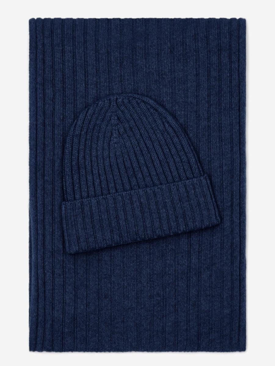 Napoli (navy blue) - Italian 100% cashmere ribbed scarf (unisex)