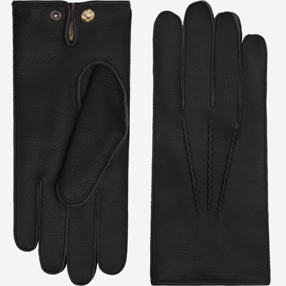 Diego (black) - Italian gloves made of American deerskin leather with rabbit fur lining