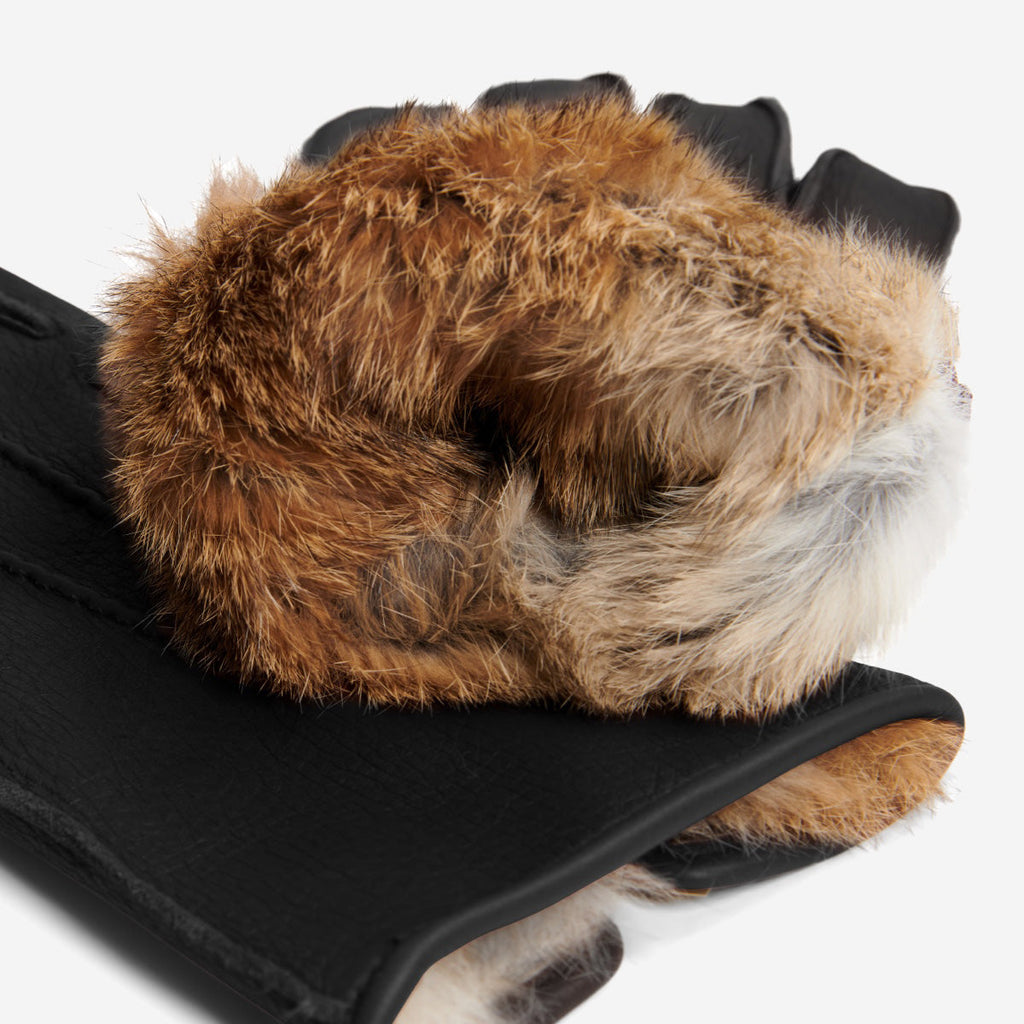 Diego (black) - Italian gloves made of American deerskin leather with rabbit fur lining
