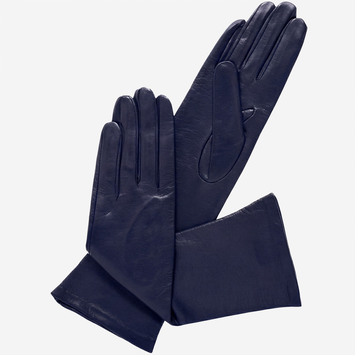 Elena (navy) - Italian silk lined 6-button length leather opera gloves