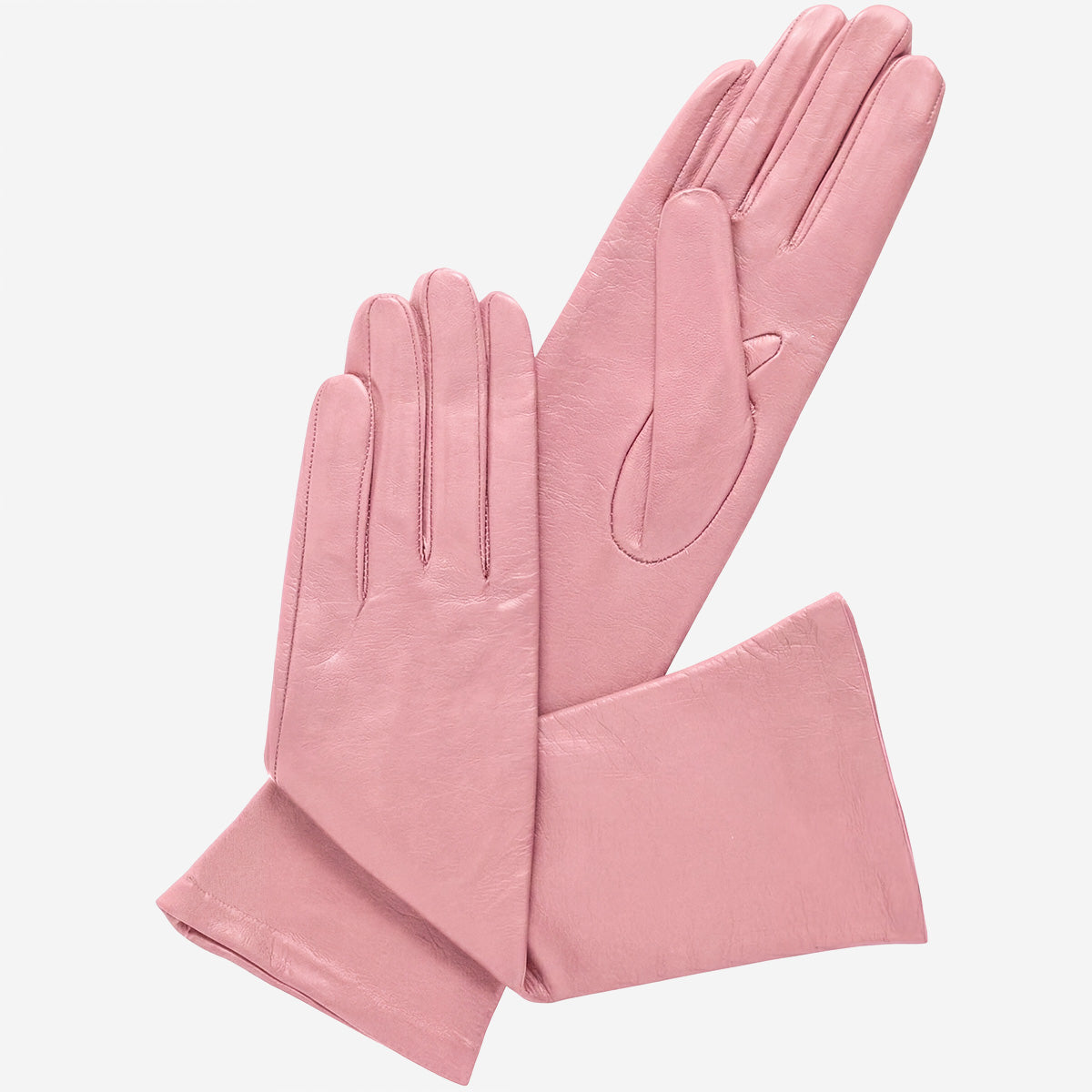 Elena (pink) - Italian silk lined 6-button length leather opera gloves