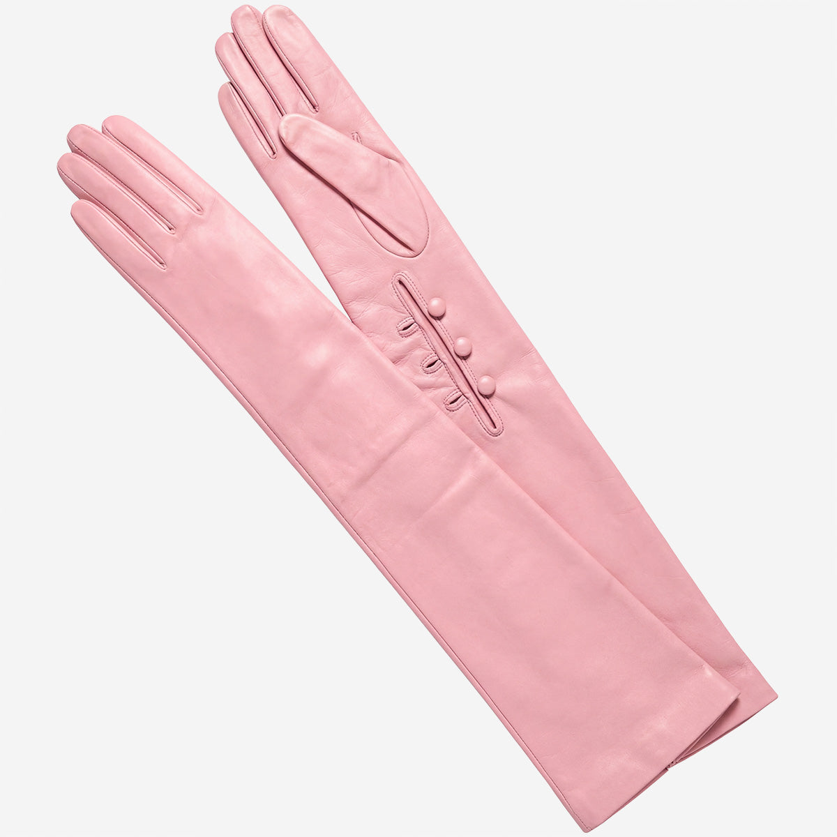 Elena (pink) - Italian silk lined 12-button length leather opera gloves