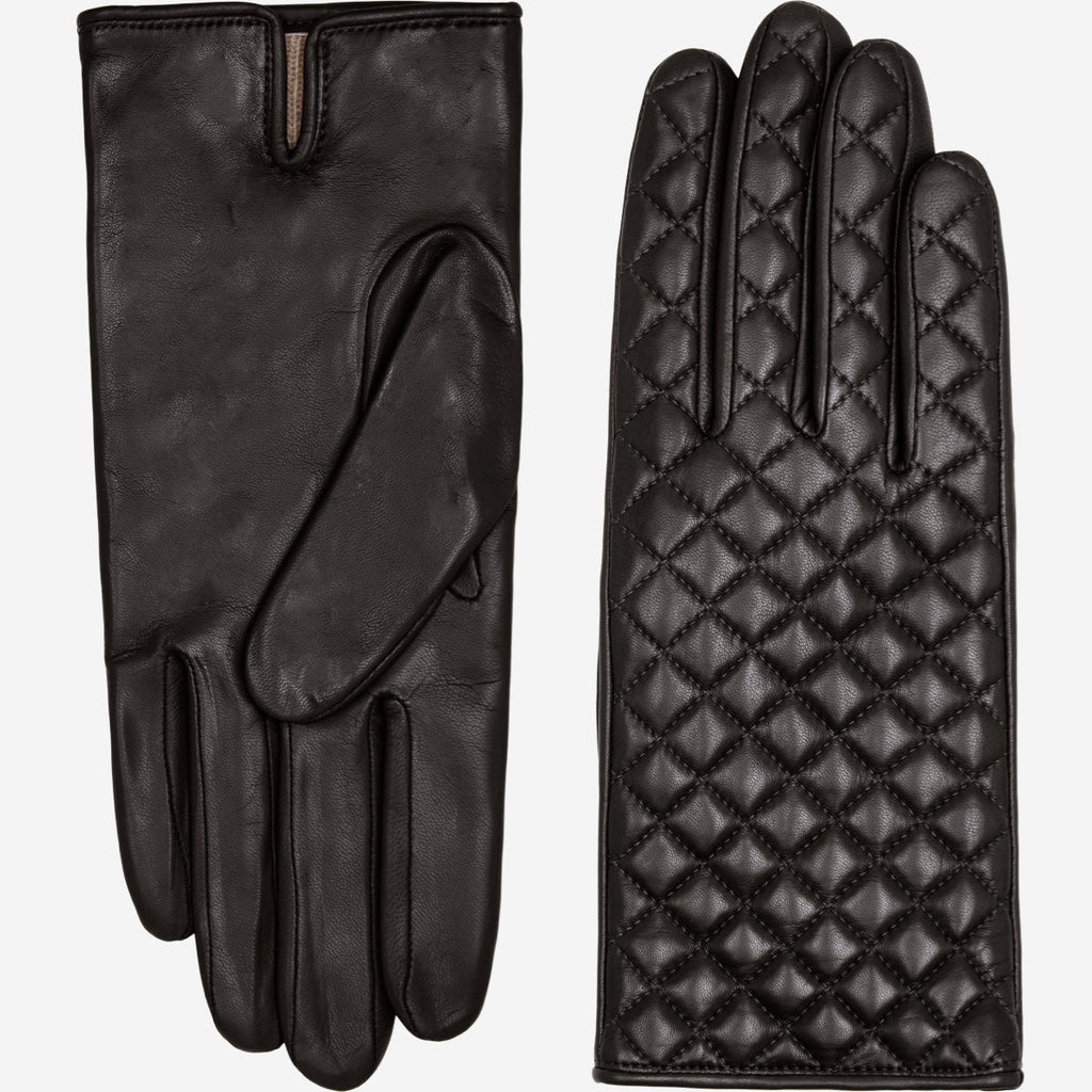 Emilia (black) - Classic Italian lambskin leather gloves with cashmere lining and checkered pattern