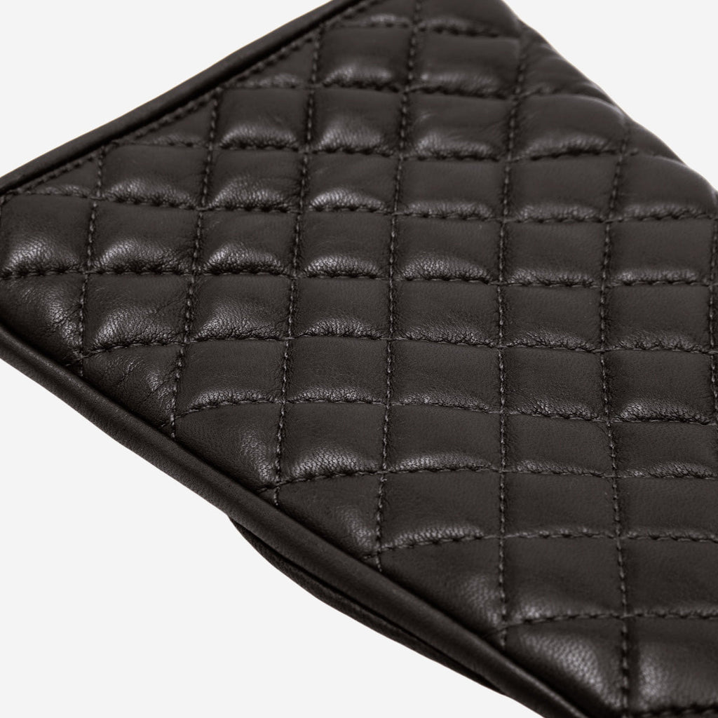 Emilia (black) - Classic Italian lambskin leather gloves with cashmere lining and checkered pattern