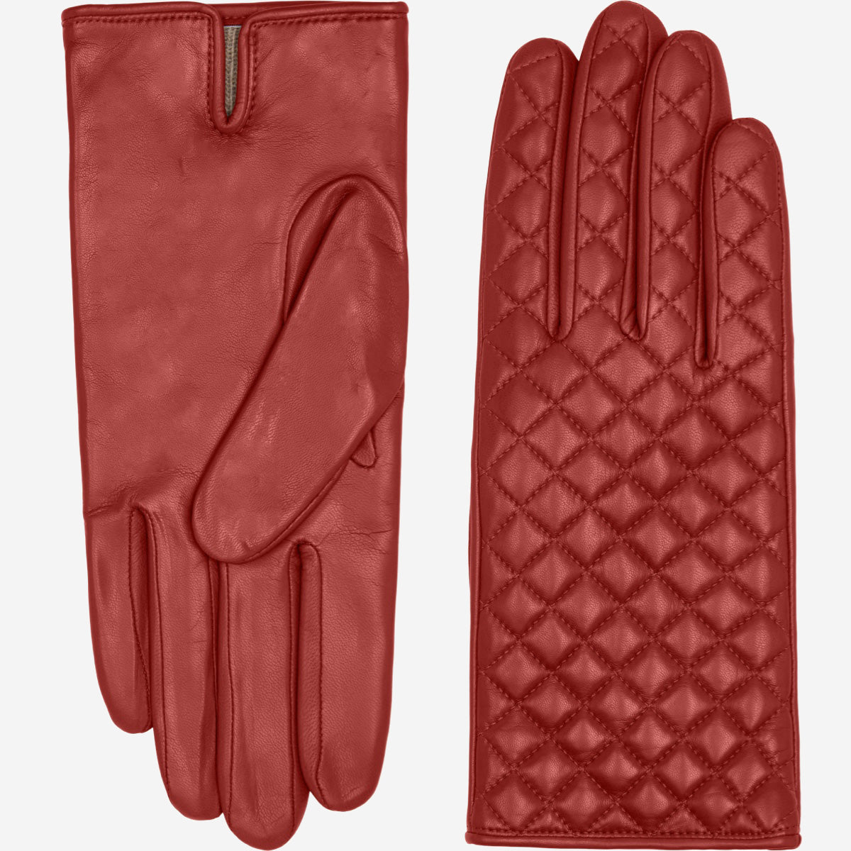 Emilia (red) - Classic Italian lambskin leather gloves with cashmere lining and checkered pattern