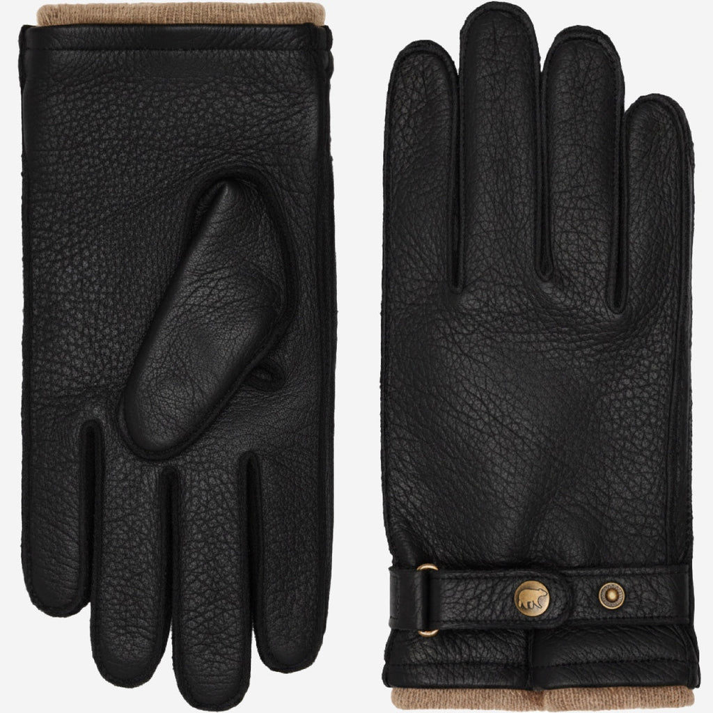 Emilio (black) – Luxurious deerskin gloves with cashmere lining and adjustable snap button