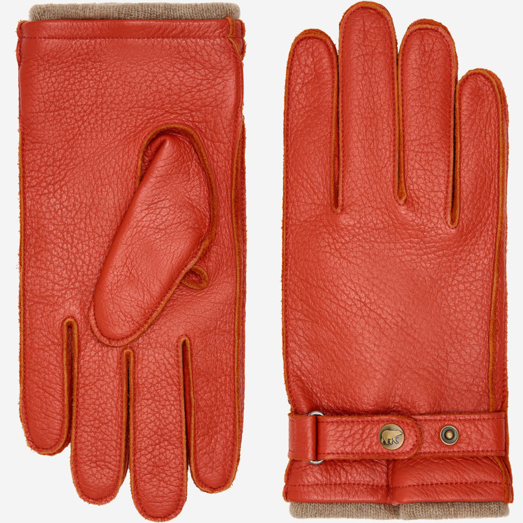 Emilio (orange) – Luxurious Italian deerskin gloves with cashmere lining and adjustable snap button