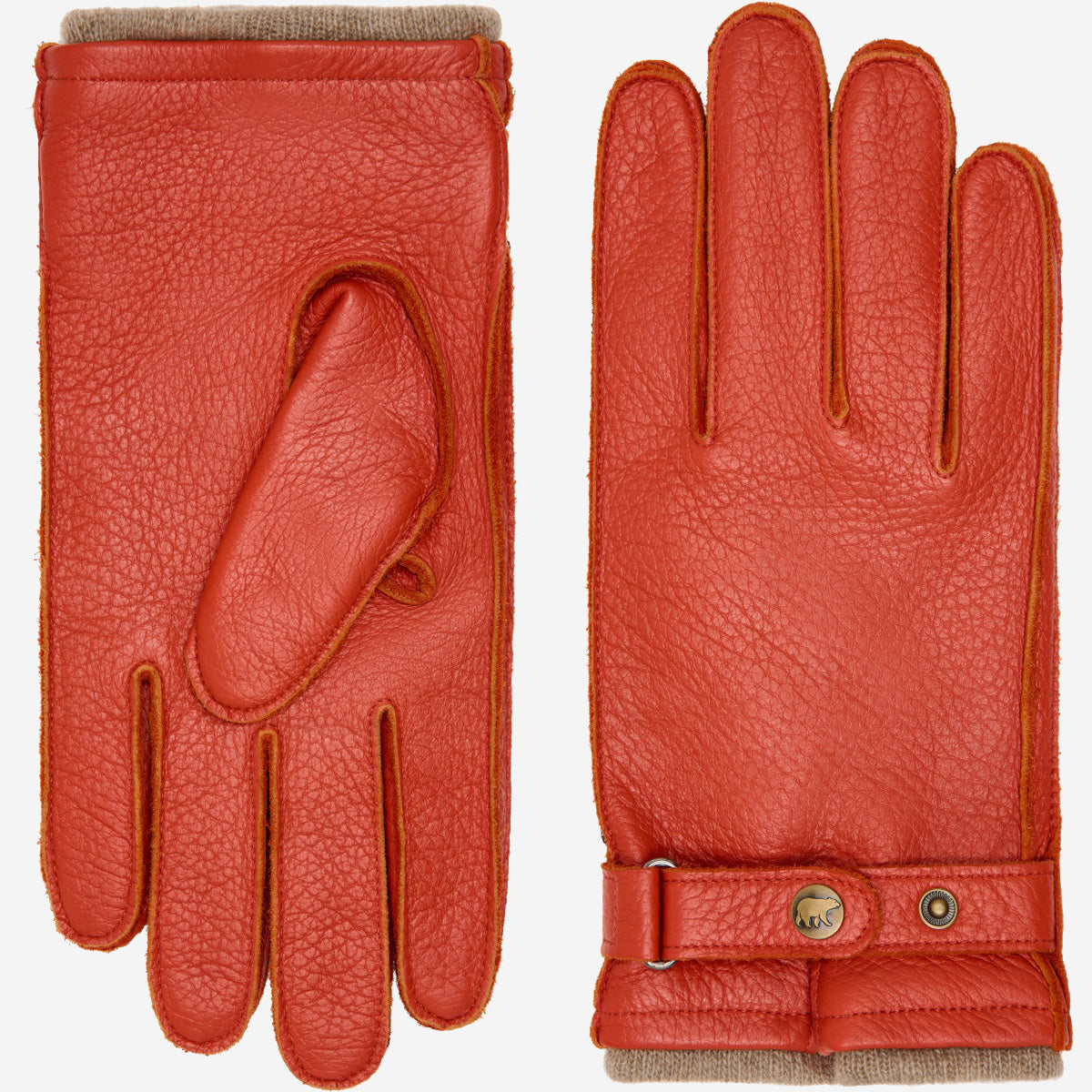 Emilio (orange) – Luxurious Italian deerskin gloves with cashmere lining and adjustable snap button