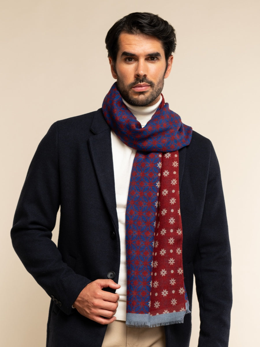 Andrea (red/blue) - Soft and lightweight Italian scarf from 100% wool