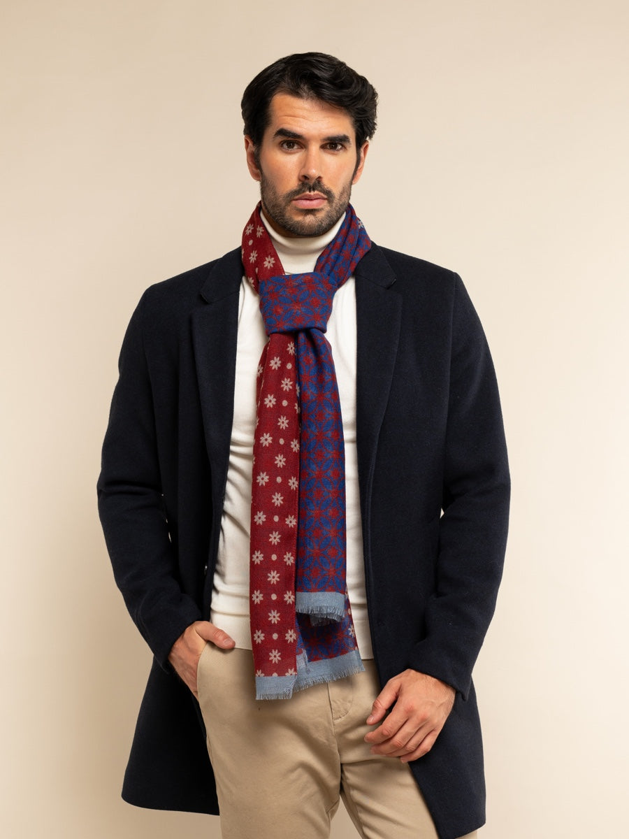 Andrea (red/blue) - Soft and lightweight Italian scarf from 100% wool