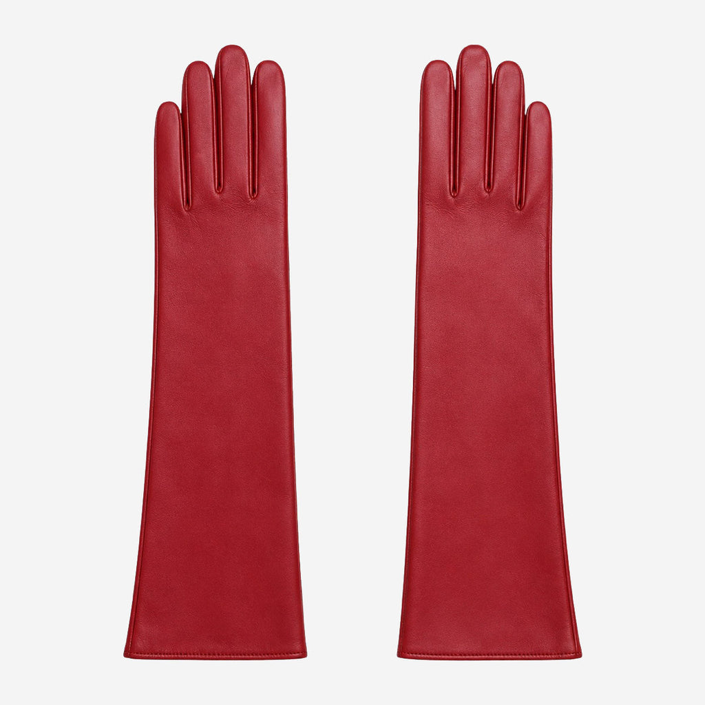 Leonora (deep red) - Italian cashmere lined 6-button length leather gloves