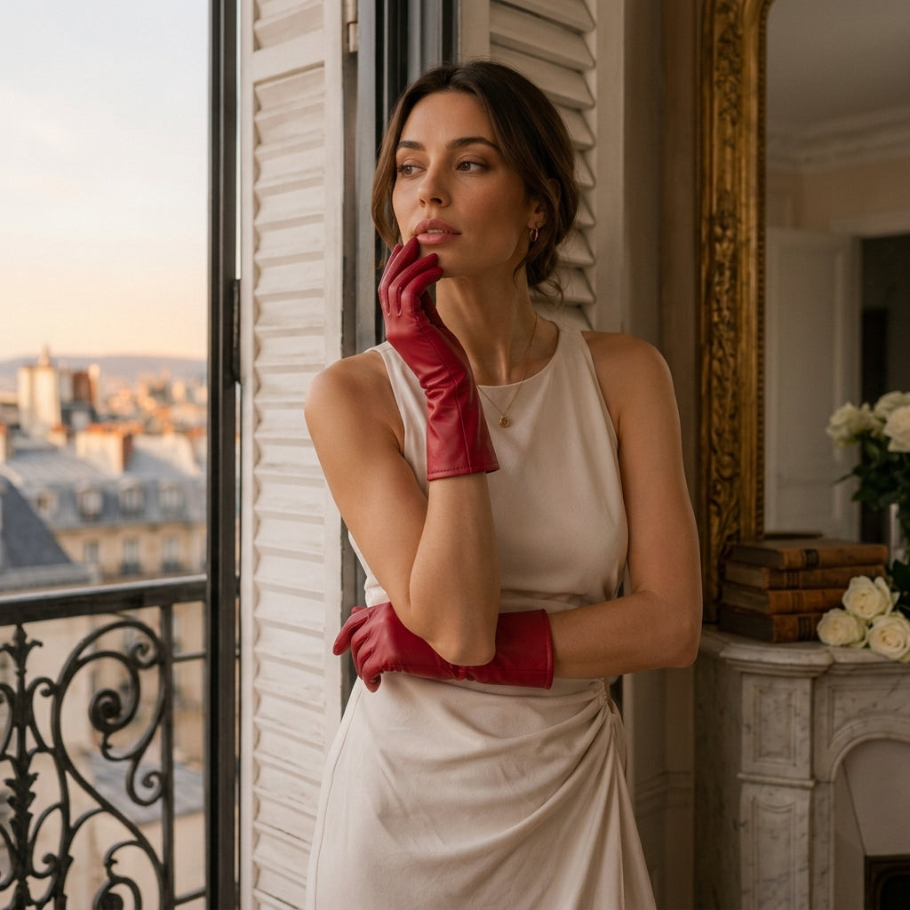 FC04 (deep red) - Women's Italian cashmere lined leather gloves