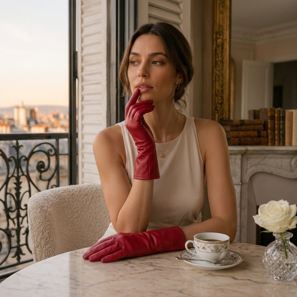 FC04 (deep red) - Women's Italian cashmere lined leather gloves