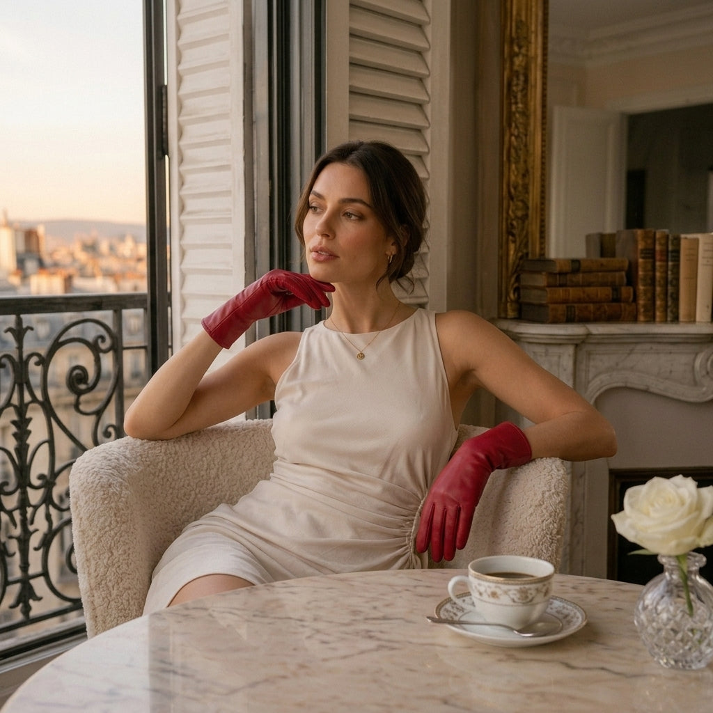 FC04 (deep red) - Women's Italian cashmere lined leather gloves
