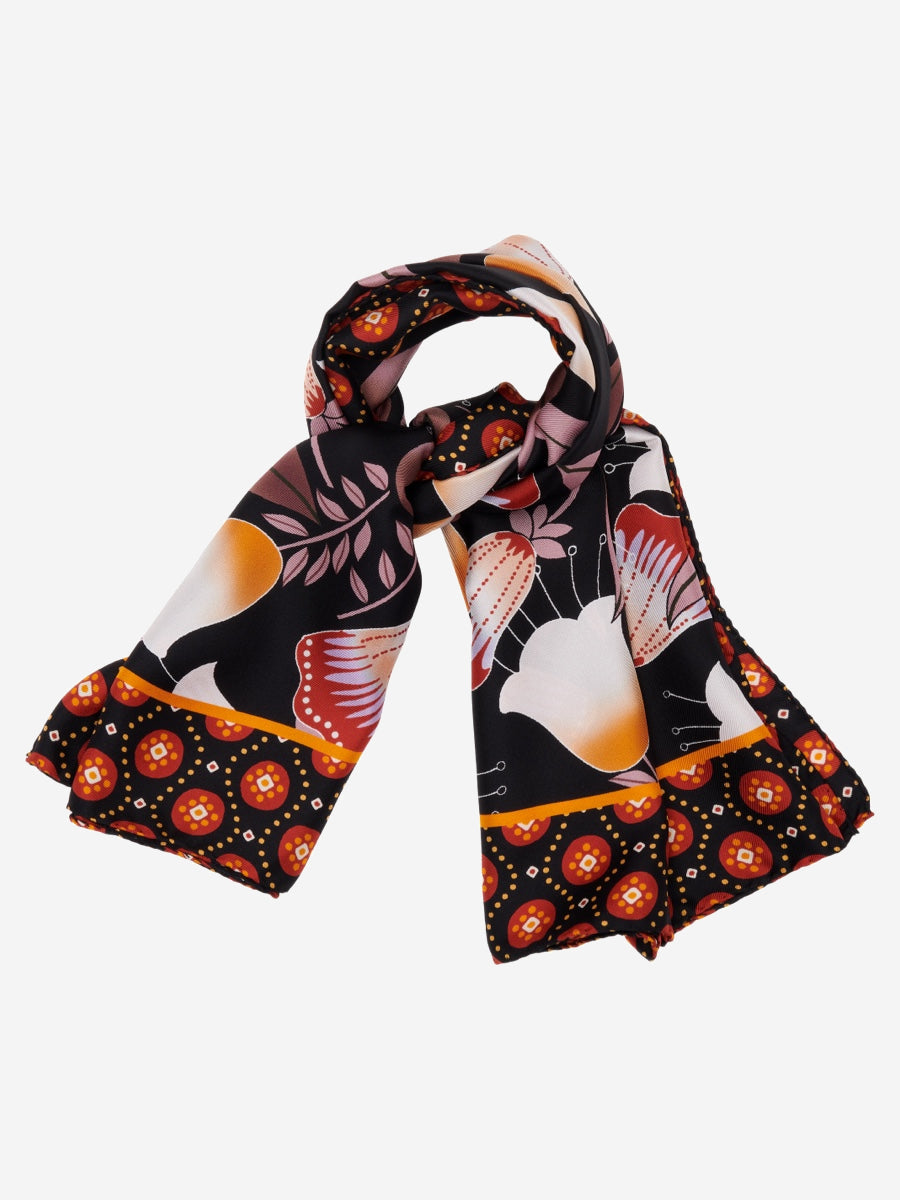 Bruna (black/orange)- Soft and lightweight Italian foulard from pure silk
