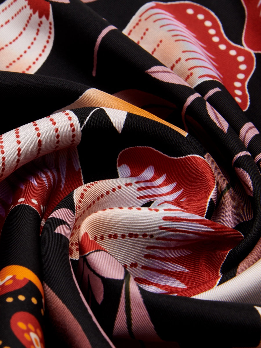 Bruna (black/orange)- Soft and lightweight Italian foulard from pure silk