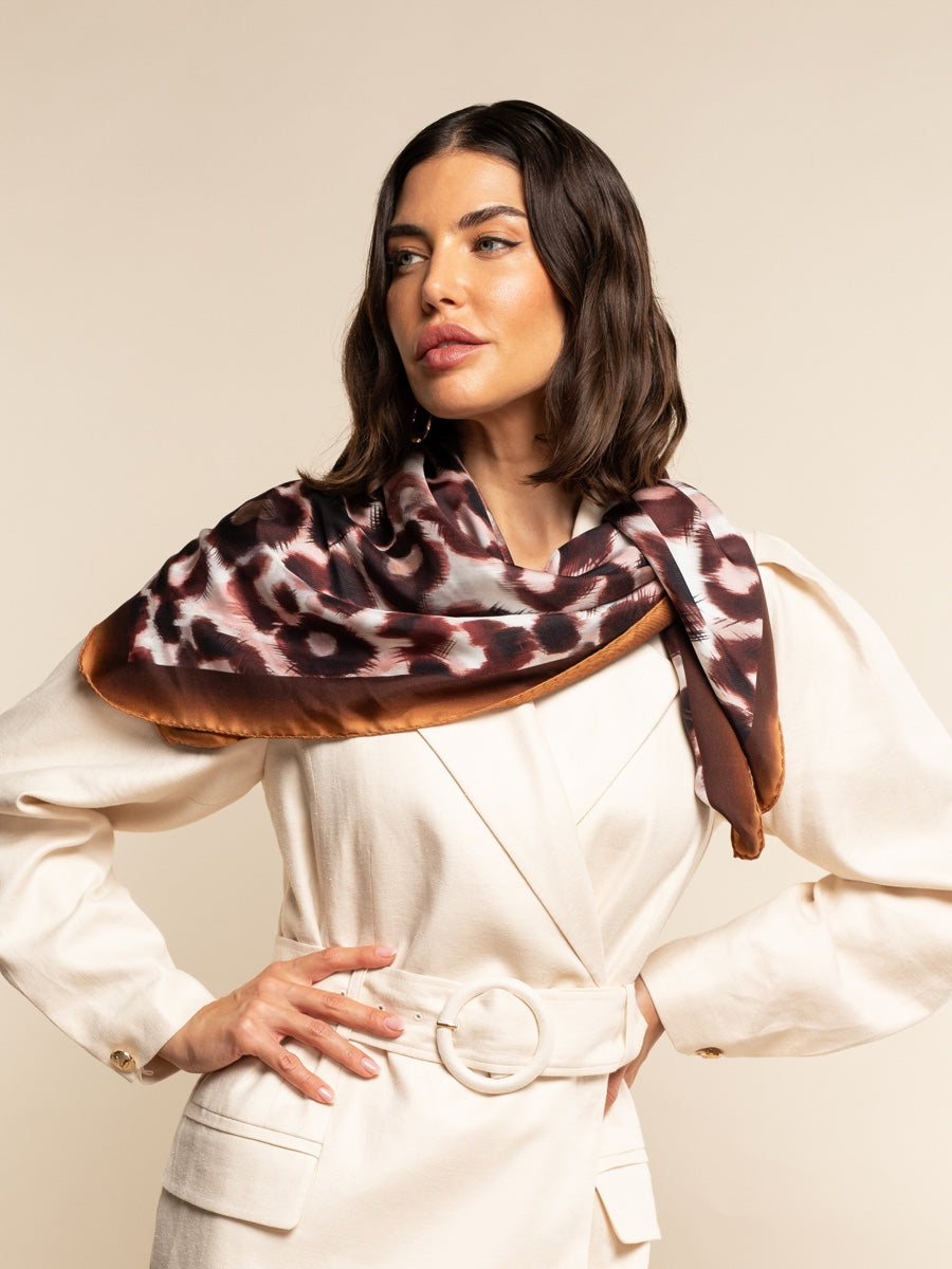 Bruna (brown/orange)- Soft and lightweight Italian foulard from pure silk