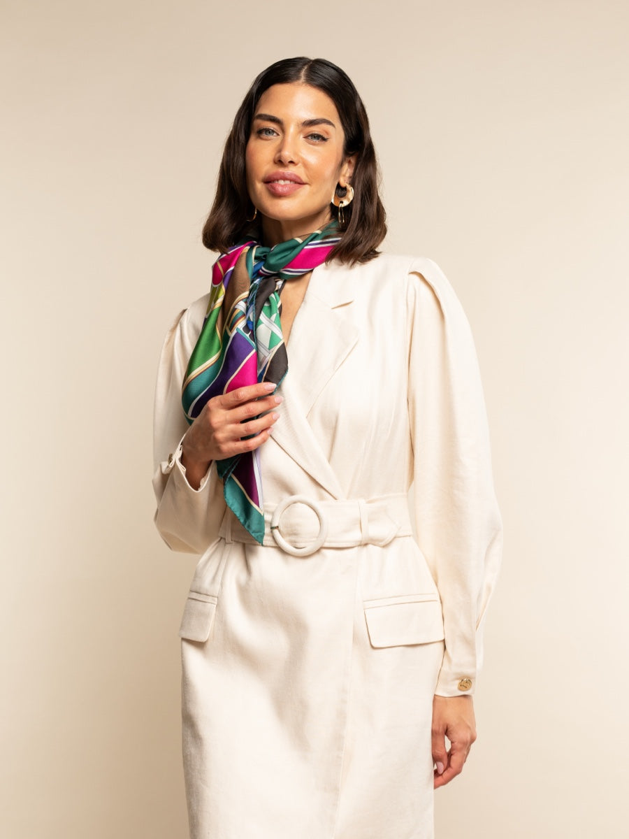 Fiorella (green) - Soft and lightweight Italian foulard from pure silk