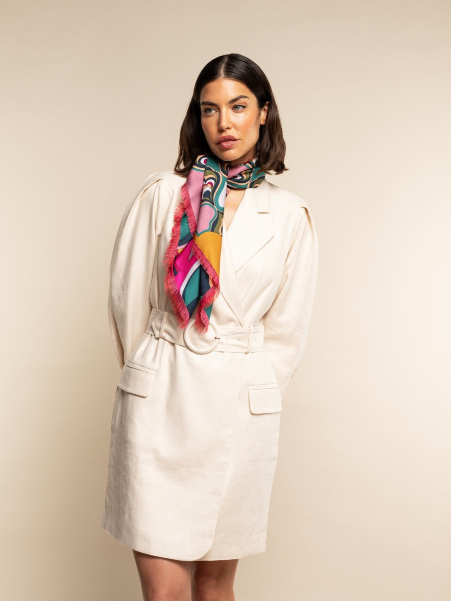 Giorgia (green/pink) - Italian soft and lightweight foulard made from pure silk