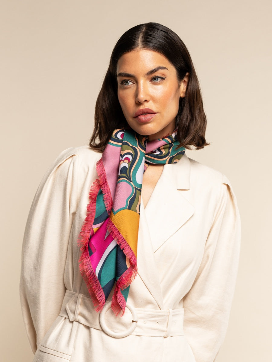 Giorgia (green/pink) - Italian soft and lightweight foulard made from pure silk