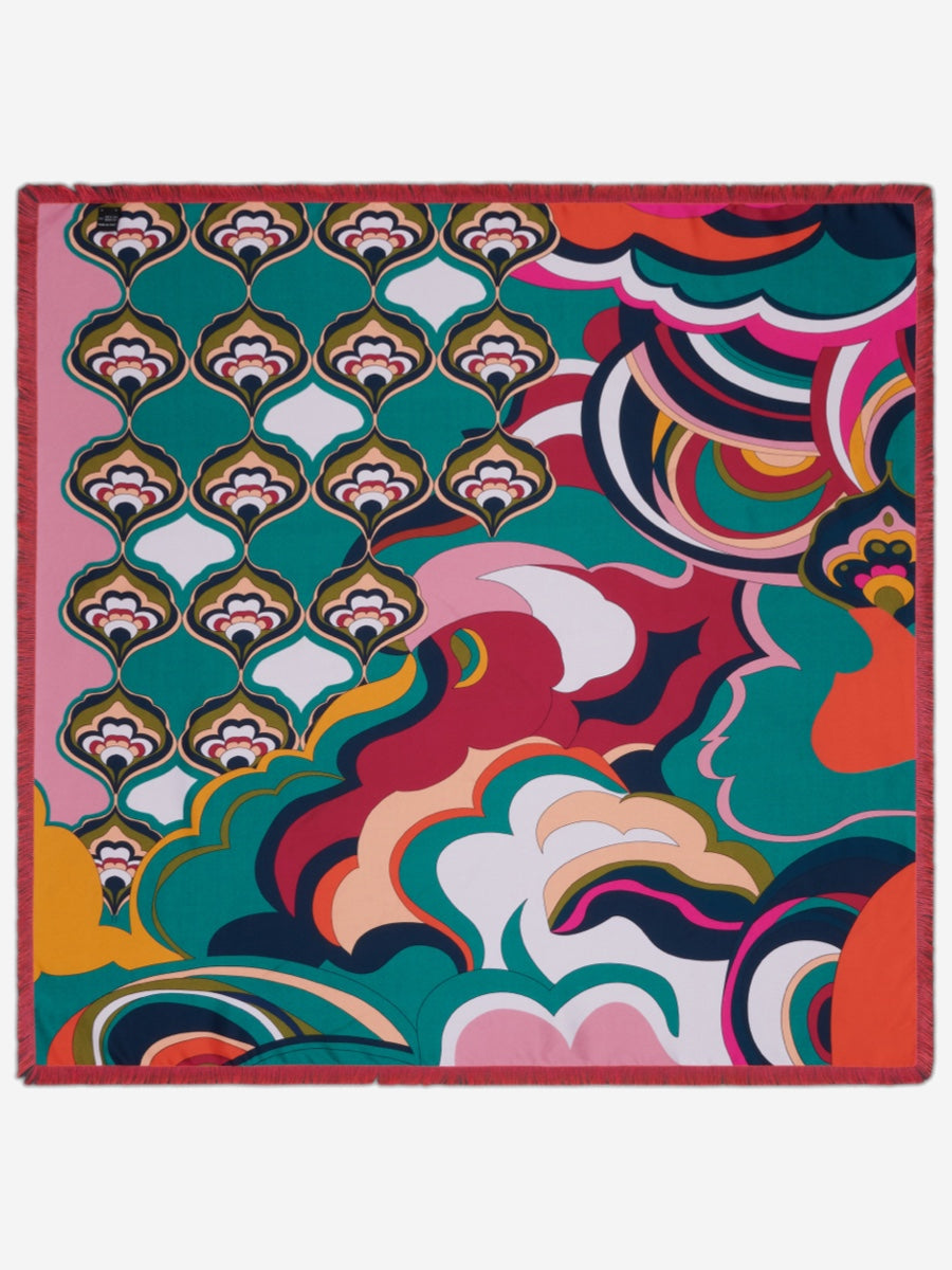 Giorgia (green/pink) - Italian soft and lightweight foulard made from pure silk