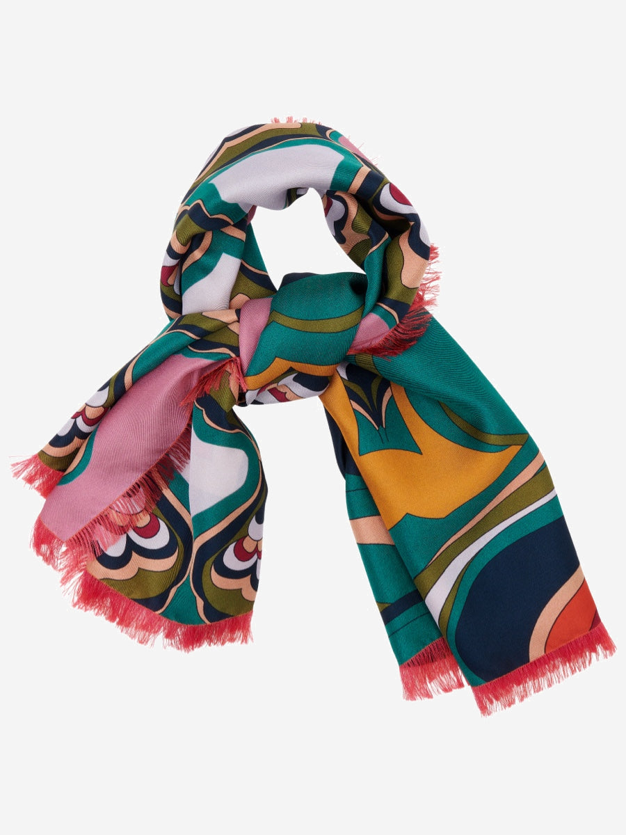 Giorgia (green/pink) - Italian soft and lightweight foulard made from pure silk