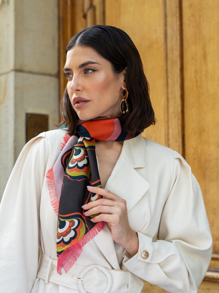 Giorgia (green/pink) - Italian soft and lightweight foulard made from pure silk