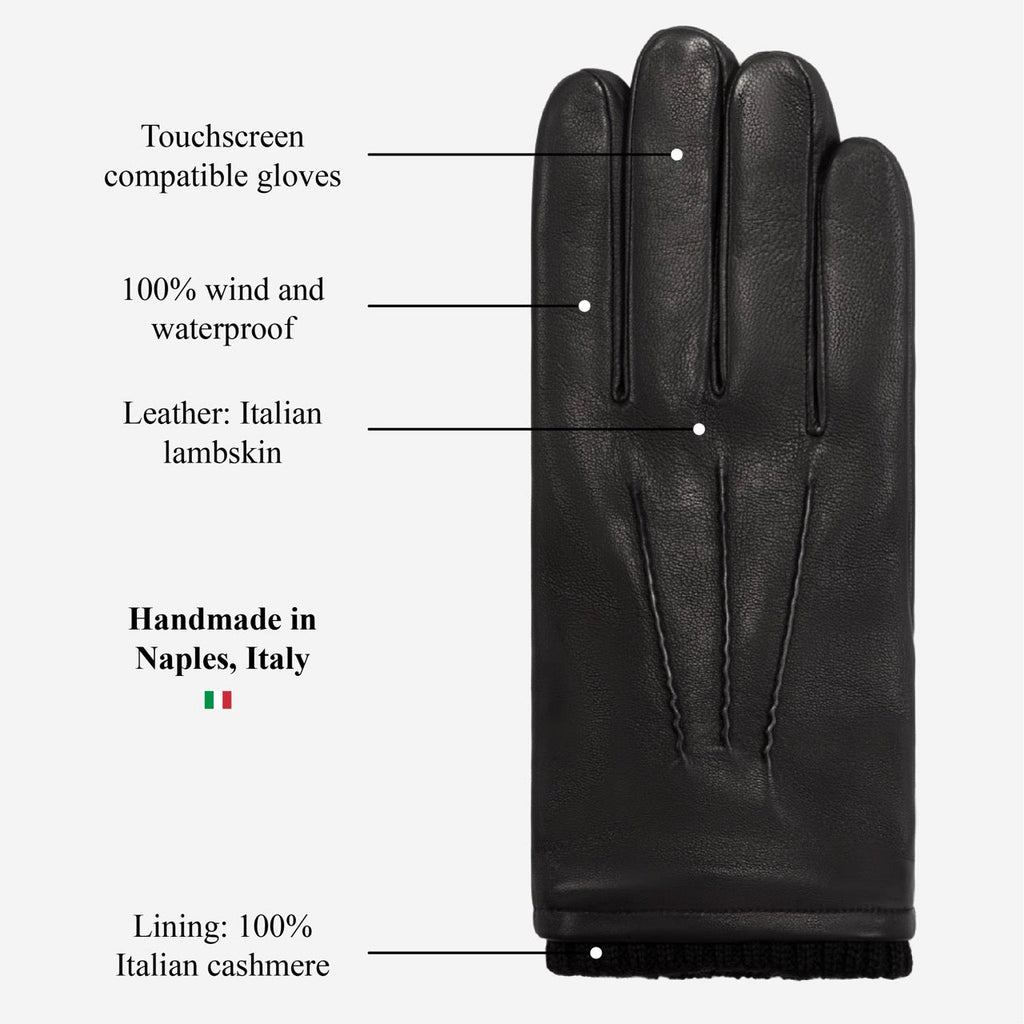 Alessandro (black) - Italian lambskin leather gloves with cashmere lining & touchscreen feature