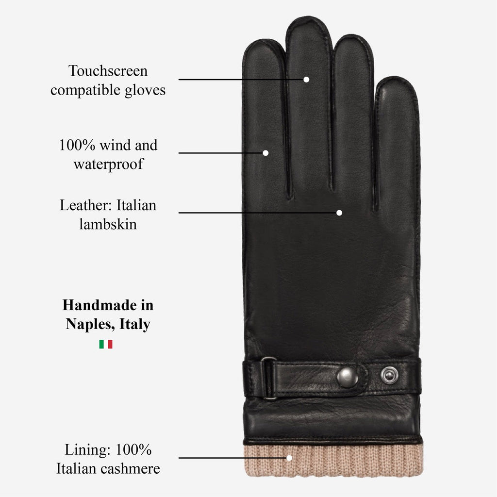 Alonzo (black) - Italian lambskin leather gloves with cashmere lining & touchscreen feature