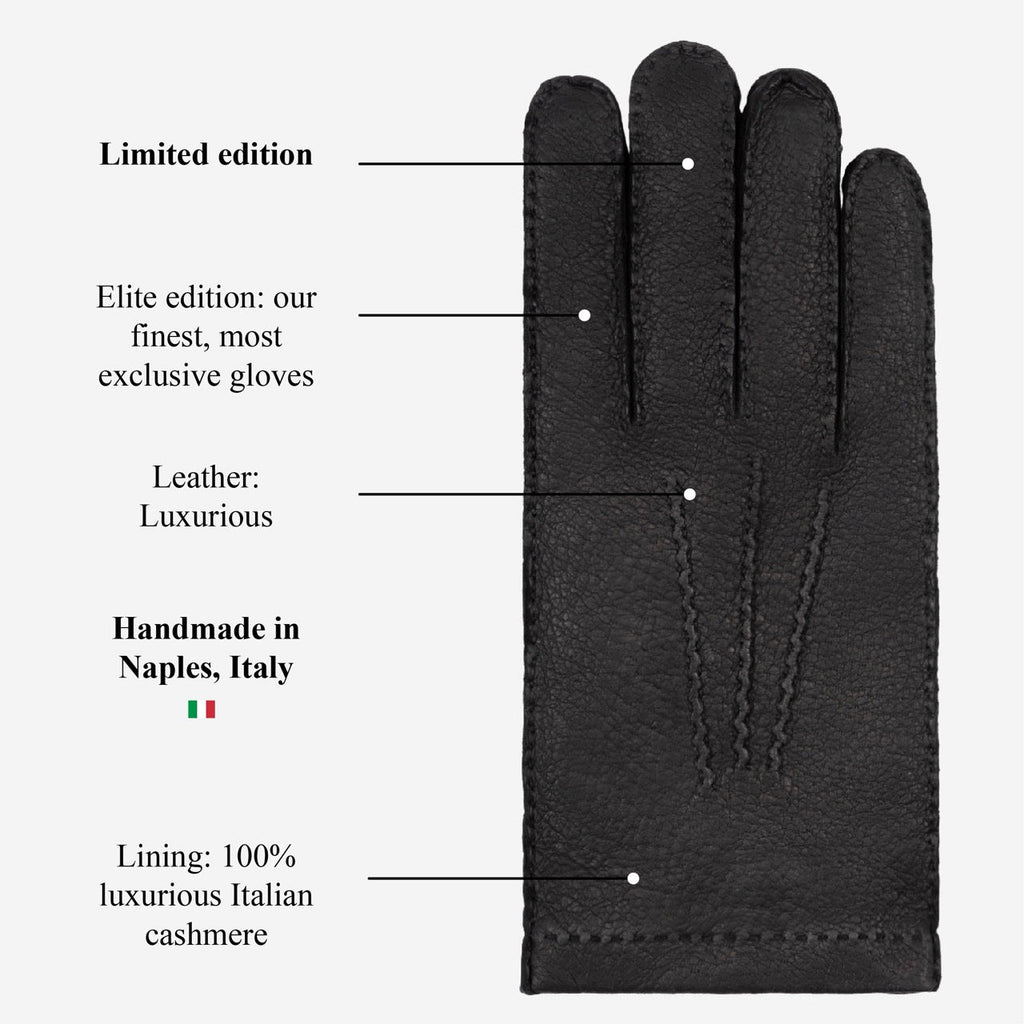 Antonio (black) – Luxurious Italian peccary leather gloves with cashmere lining