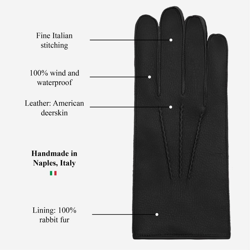 Diego (black) - Italian gloves made of American deerskin leather with rabbit fur lining