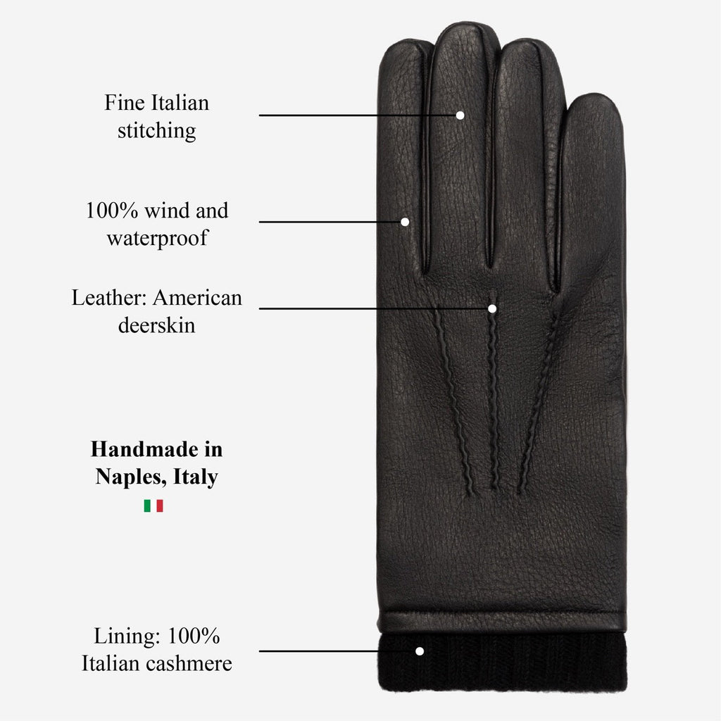 Lorenzo (black) - Italian gloves made of American deerskin leather with cashmere lining