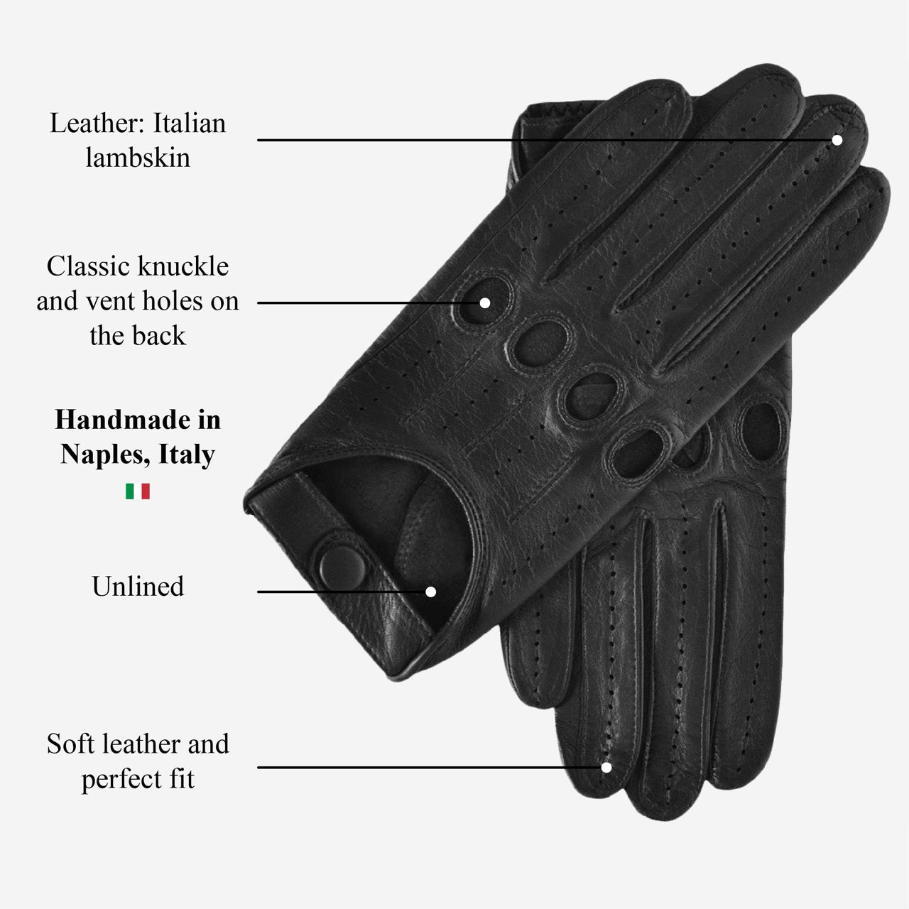 Mario (black) - Italian lambskin leather driving gloves