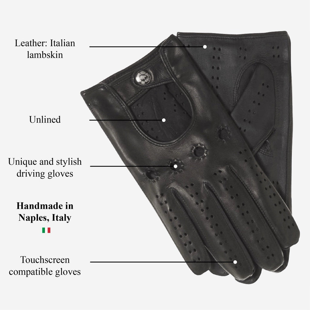 Umberto (black) - Italian lambskin leather driving gloves & touchscreen feature