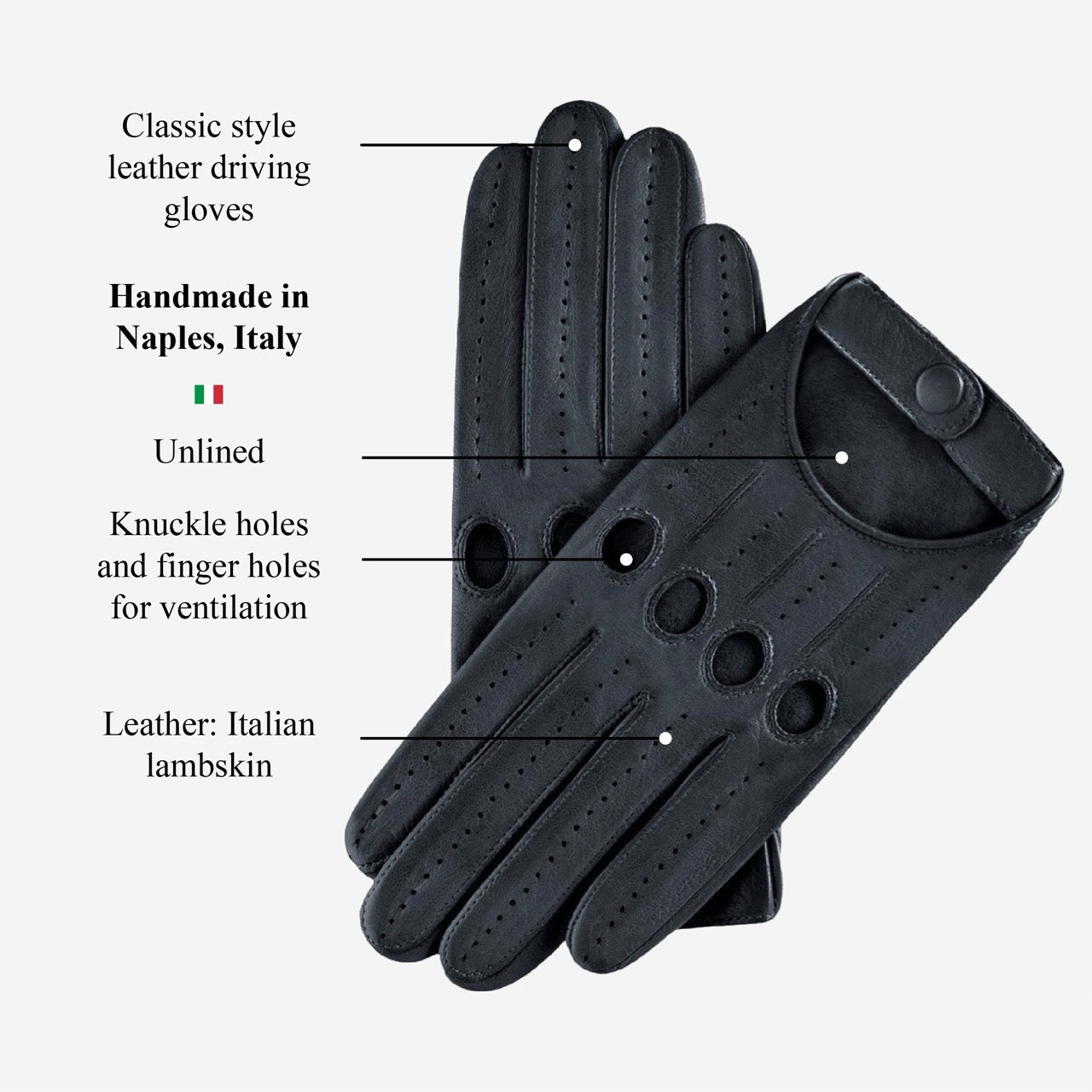 Alessa (black) - Classic Italian lambskin leather driving gloves