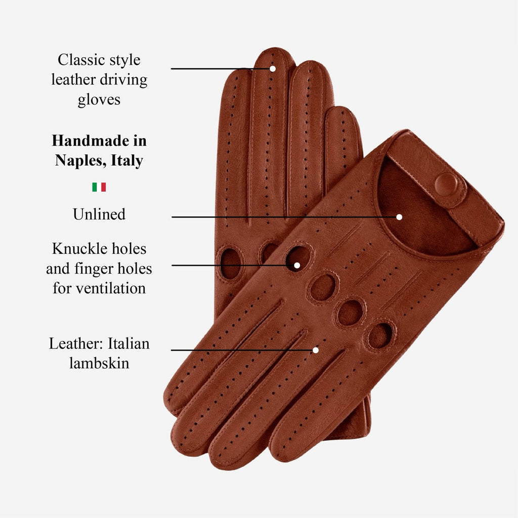 Alessa (cognac) - Classic Italian lambskin leather driving gloves & touchscreen feature