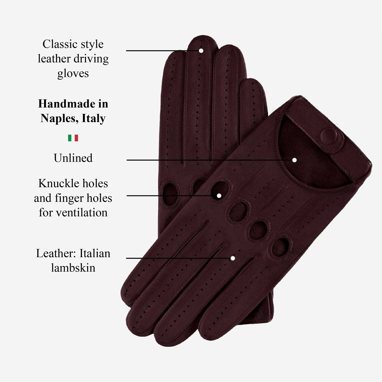 Alessa (oxblood) - Classic Italian lambskin leather driving gloves