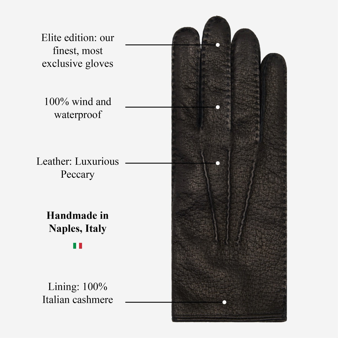 Donatella (black) – Luxurious Italian peccary leather gloves with cashmere lining