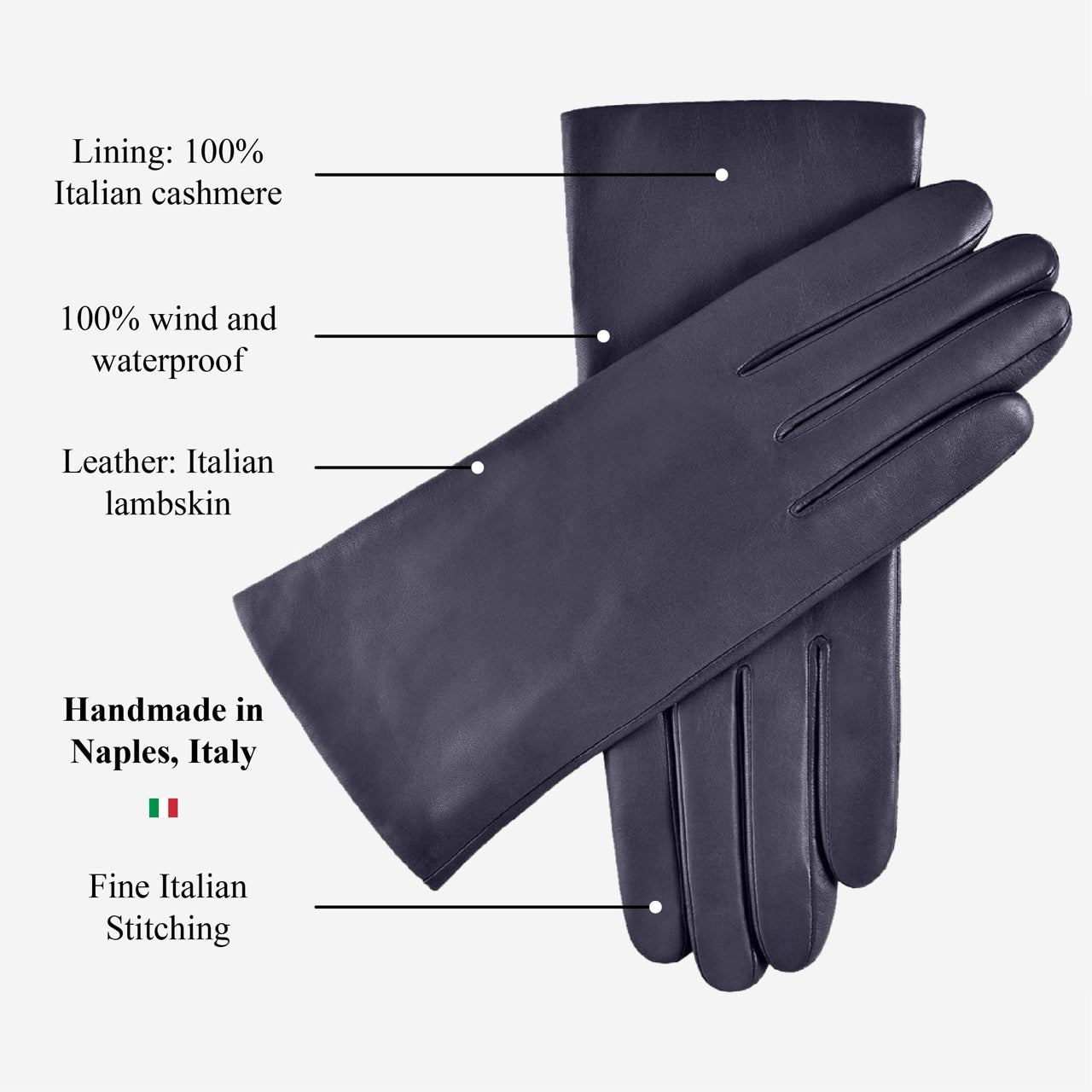 Isabella (navy) - Italian lambskin leather gloves with cashmere lining & touchscreen feature