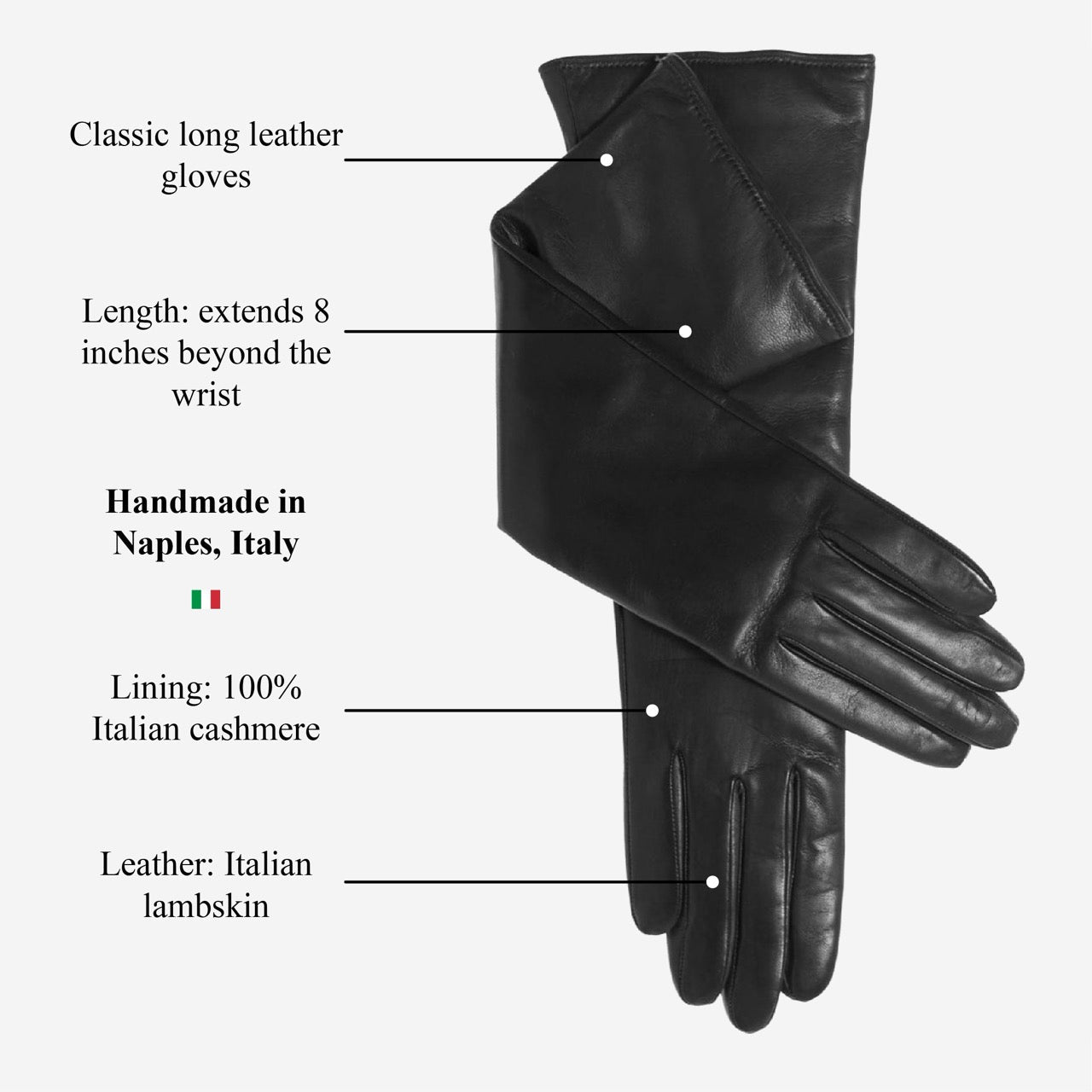 Leonora (black) - Italian cashmere lined 8-button length leather gloves