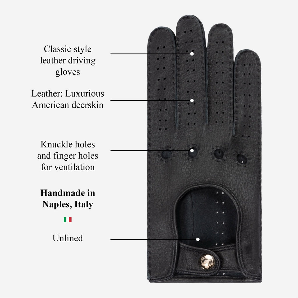 Maria (black) - Italian driving gloves made of American deerskin leather