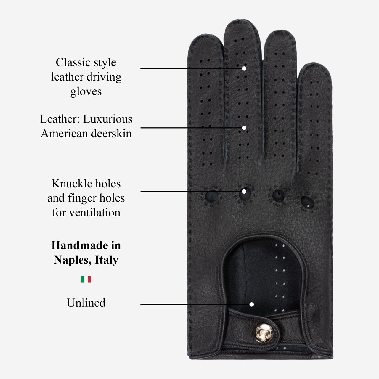 Maria (black) - Italian driving gloves made of American deerskin leather